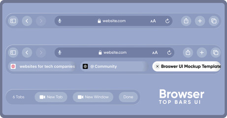 Browser UI Mockup Template: Top Bar with Tabs, Search, and Navigation Icons for Web Design. Browser