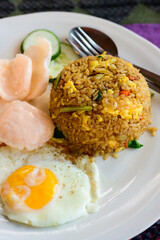 Nasi Goreng Authentic Indonesian Fried Rice with an Egg and Krupuk Crackers