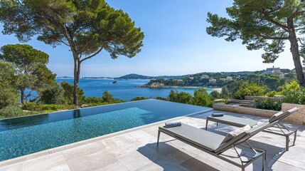 Obraz premium Luxury villa infinity pool overlooking ocean. (1)