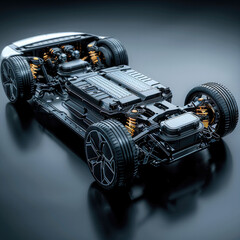 Fototapeta premium Thermal management system for new energy vehicles, car, battery, black background color, 3d rendering.