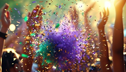 Celebration with confetti explosion and party atmosphere