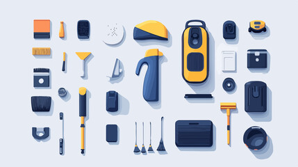Professional House Cleaning Service Equipment and Tools Isolated on White Background