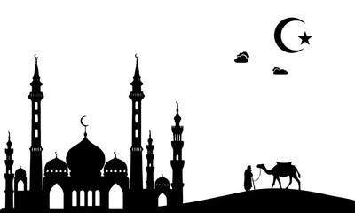 Fototapeta premium Shillouette of mosque - illustration of sahara