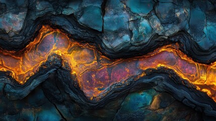 Obraz premium Vibrant Lava Veins Beneath Rock Crust