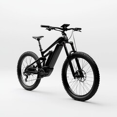 Fototapeta premium A mountain bike equipped with an electric motor, isolated on a solid white background. Transparent PNG.