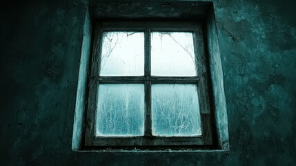 Fototapeta premium Old Grimy Window Covered in Dust and Streaks – A Haunting View of Abandonment