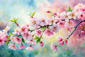 Watercolor Cherry Blossom Sakura Card Template: Elegant Floral Design for Spring Invitations & Greetings