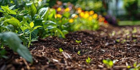 Young Plants in Mulch Garden Bed