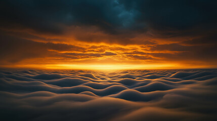 Obraz premium Surreal Landscape Above Stormy Clouds at Sunset with Dramatic Lighting Effects