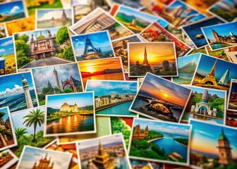 World Travel Destinations: Postcard Background for Vacation Memories