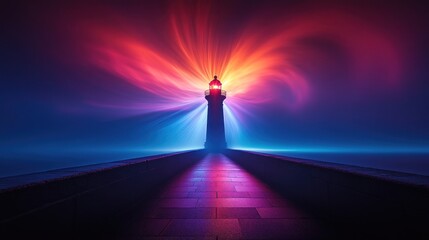 Luminous lighthouse beam at night. © RONNY