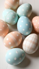 Easter eggs with polka dots and plaid patterns. Handmade craft diy