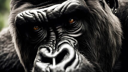 Intense Close-Up of an Irate Gorilla with Fierce Expression