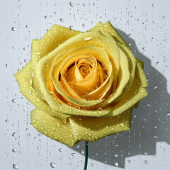 yellow rose with raindrops on white backgrounds
