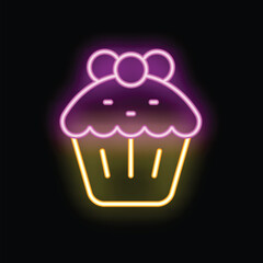 Colorful neon sign of a delicious cupcake with berries on top, great for any bakery or cafe