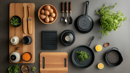Professional Flat Lay of Eco-Friendly Sustainable Kitchen Items, Styled for a Brand Advertisement