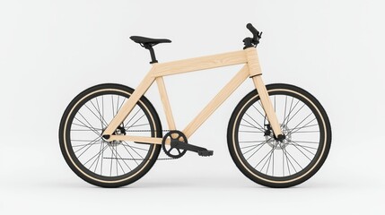 Fototapeta premium With a wooden frame and wide tires, this vintage bike offers rustic charm and is ideal for relaxed cycling. Its unique design adds a touch of character to any setting.