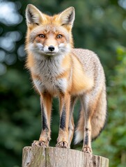 Obraz premium A little, lively animal sat on a wooden log, embraced by greenery and its natural environment, ideal for wildlife conservation projects, educational resources, or nature-focused content.