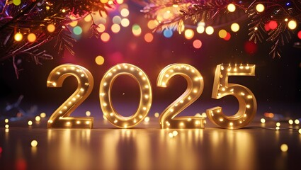 Modern Happy New Year 2025 banner with sleek gradient numbers, minimalist typography, and celebratory elements like confetti and sparkles, 