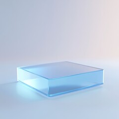 Square base with blue frosted glass and white acrylic on a clean white background, modern design