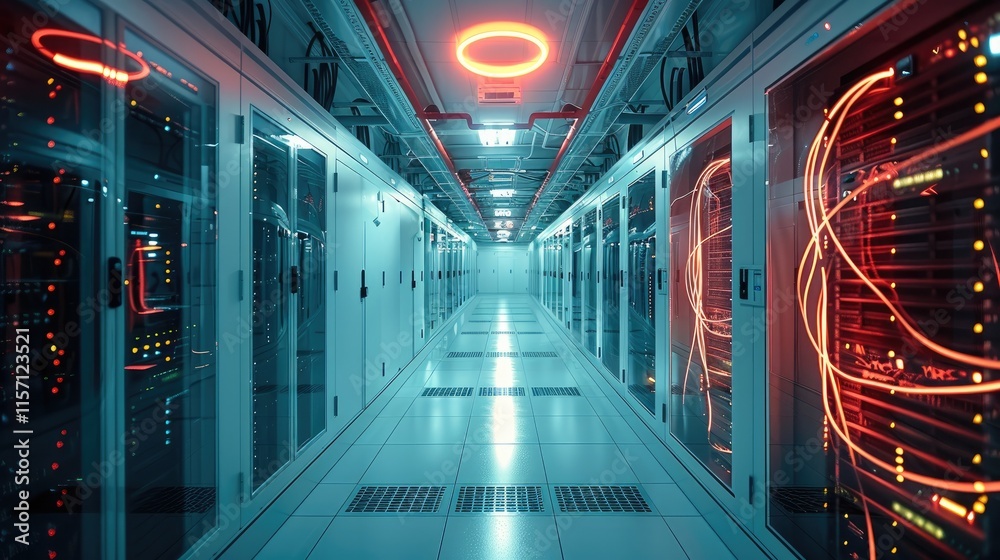 Leinwandbilder A server in a server room. server rack with neatly organized cables and switches.