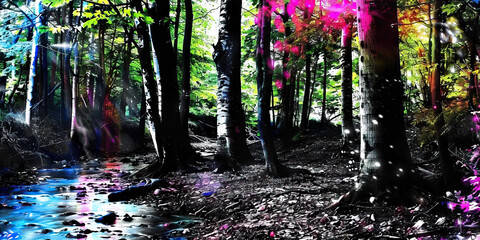 Forest Stream with Digital Color Enhancement