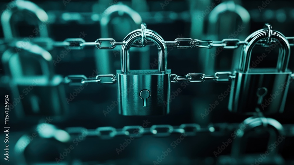 Aufkleber Secure Locks on Chains in a Conceptual Representation of Cybersecurity and Data Protection, a Visual Metaphor for Privacy and Safety in Digital Environments