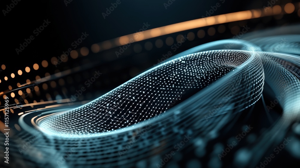 Poster Abstract Flow of Light and Colorful Particles in a Digital Space Representing Waves of Technology and Data Visualization for Creative Projects