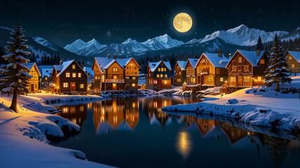 Fototapeta premium landscape with houses and mountains