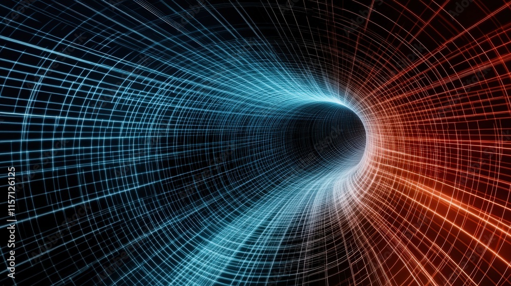 Poster Dynamic Abstract Visualization of a Vortex with Blue and Orange Light Trails Representing Motion and Energy Flow in Space and Time