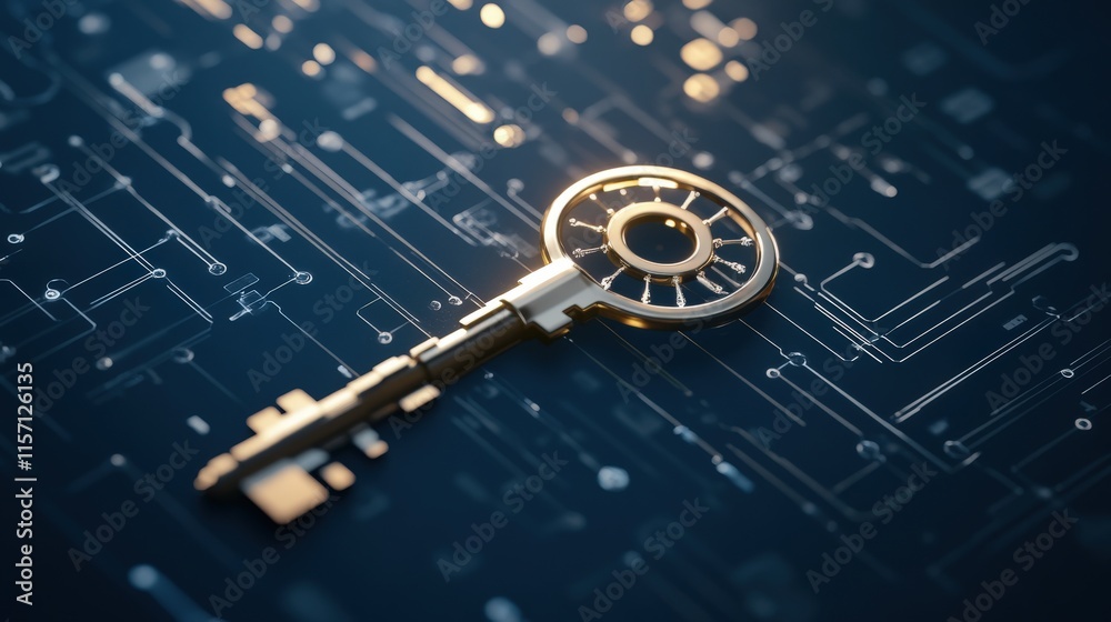Aufkleber a golden key resting on a futuristic circuit board background symbolizing security, technology, and 