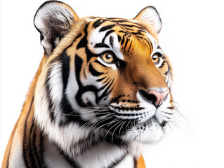 Naklejka premium Tiger portrait with vibrant colors and striking features against a white background