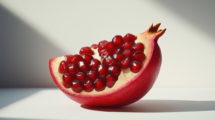 Pomegranate vibrant Watercolor  Wooden Table,Pomegranate Halved with Seeds,Isolate on white background