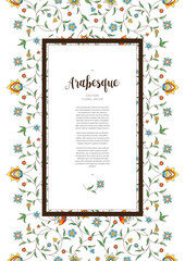 Vector vintage square decoration; floral frame, border for design template. Oriental style frame. Luxury floral pattern. Copy space. Ornamental decoration for invite, card, certificate.