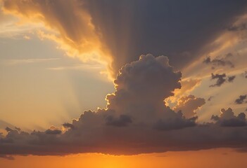 Dramatic Sunset Cloudscape Illuminated By Golden Light Rays
