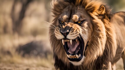 Fierce Lion Portrait Showcasing Wild Power and Aggression