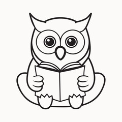 owl reading book icon line art