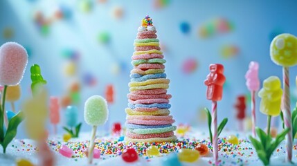Naklejka premium Colorful candy tree in a sweet wonderland.