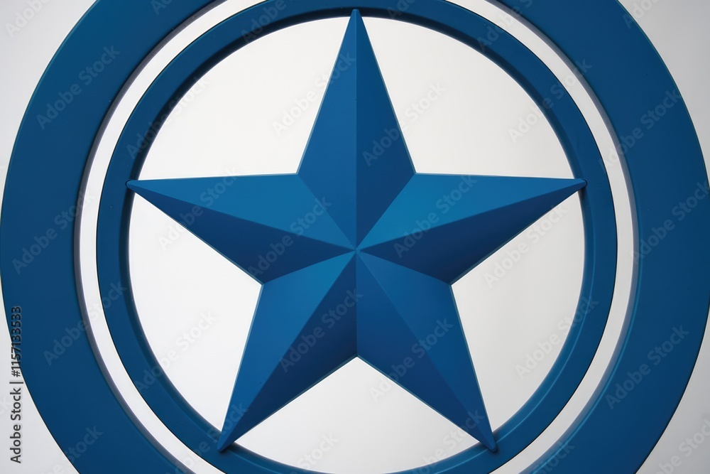 Poster A large, five-pointed blue star is centrally positioned within a concentric circular frame.