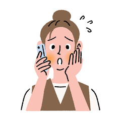 スマホで話す不安な表情の女性の上半身