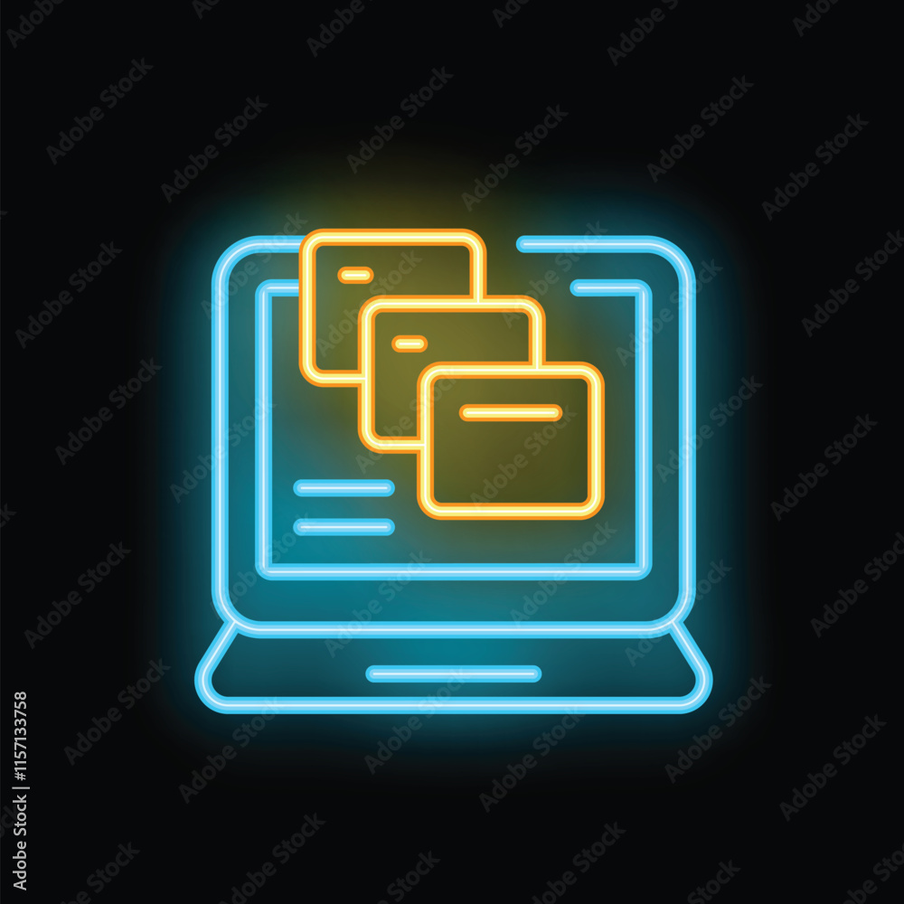 Poster neon laptop illuminating the concept of multitasking and efficient workflow with multiple windows op