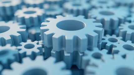 Large interconnected network of gears symbolizing corporate competition, with one oversized gear dominating the scene, representing antitrust concerns. Central gear with copy space for text.