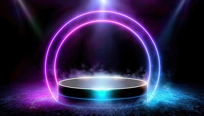 Highly Futuristic Podium with Glowing Lights and Sleek Metallic Surfaces for Tech Expos and Sci-Fi Films