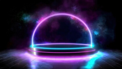 Futuristic Podium with Transparent Materials and Holographic Effects for Modern Events