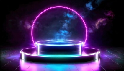 Futuristic Podium with Transparent Materials and Holographic Effects for Modern Events