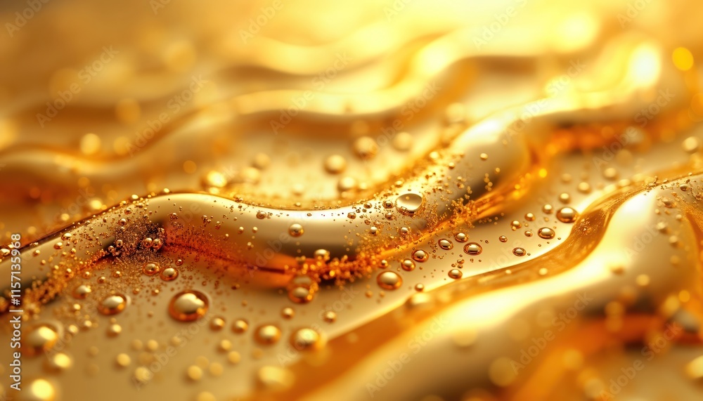 Aufkleber abstract gold liquid background with flowing curves. gold texture shows water drops, sparkles. dynam