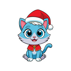 Christmas Baby Cat Vector Illustration with Santa Hat

