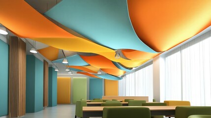 Office boardroom with a stretched fabric ceiling featuring acoustic panels for soundproofing