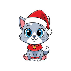 Christmas Baby Cat Vector Illustration with Santa Hat

