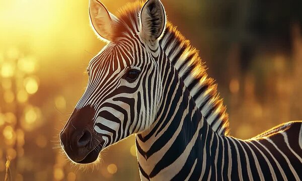 zebra face close up in the sunset